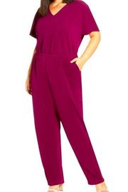 Leota Plum Short Sleeve Crepe Jumpsuit Romper