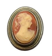 Vintage 1-1/2" Cameo with Gold Toned Frame Brooch - Made in Hong Kong