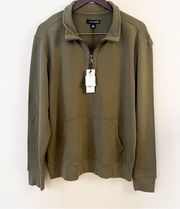 TREASURE & BOND QUARTER ZIP COTTON PULLOVER IN OLIVE NIGHT SIZE LARGE NEW