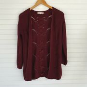 Pink Rose Maroon Long Open Front Knit Cardigan  Size XS