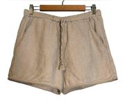 Garnet Hill Women’s Tan Linen Drawstring Shorts with Lace Hem