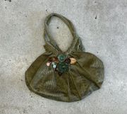 Vintage Olive Green Corduroy Embellished Bag