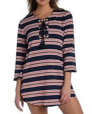 La Blanca Sailor Striped Lace-Up Cover-Up Tunic in Red, white & blue Size XS NEW