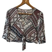 BCBGeneration Cropped Tie Front Blouse with 3/4 Sleeves—Size Small