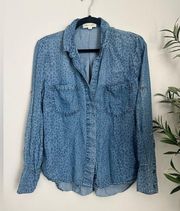 Cloth & Stone - Chambray Leopard Print Shirt small Bella Dahl tencel button down