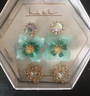 New Nicole Miller set of 3 pairs earrings