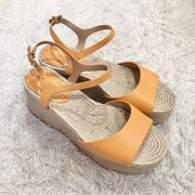 Antonio Melani Cavaaa Leather Espadrille Platform Wedges Pale Peach Tan 7.5