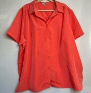 Woman Within Women's Coral Short Sleeve Button‎ Down Top Size 2x 26/28