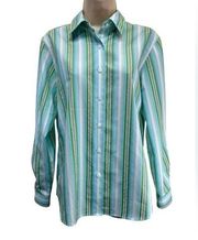 Foxcroft Wrinkle Free Shaped Fit Green Striped Top