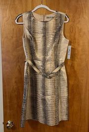 Eliza J Metallic Snakeskin Gold Beige Brown Vertical Print Dress Belt NWT Sz 10