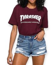 Thrasher Skateboard Mag Burgundy Short Sleeve Cropped T-shirt