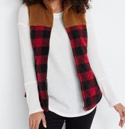 Maurice’s Cozy Buffalo Check Medium Vest Cozy Sherpa and Flannel