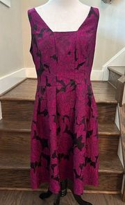 RALPH LAUREN Purple Black Brocade/Jacquard Sleeveless Fit Flare Dress Size 10