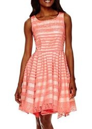 Danny And Nicole Lace Fit & Flare Pink/Coral Dress