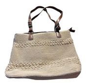 Worthington knit woven handbag with faux leather handles