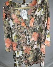 Paisley Hibiscus Tropical Print Swim Coverup Small Sheer Tunic