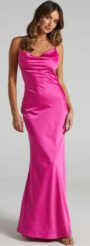 Lunaria Cowl Neck Maxi Dress Hot Pink