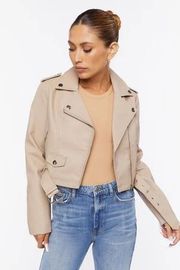 Faux Leather Tan Moto Jacket