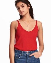 Divided  Ribbed Tank Top V Neck Scoop Pullover Knit Stretch Viscose Red XS