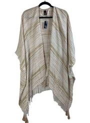 New MIXIT Neutral Stripe Loose Knit Kimono Boho Cardigan Shrug Poncho One Size