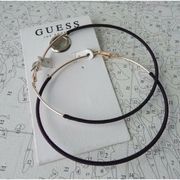 GUESS  3" Rose Gold Tone Purple Eggplant Thread-Wrapped Hoop Earrings