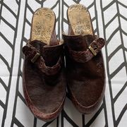 Taryn Rose leather and calf hair clogs