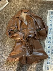 Brown Leather Long Sleeve Romper