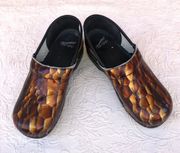 Women's Professional Glossy Brown/Gold Snake Print Slip-On Wedge Clog