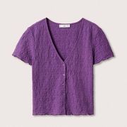 MANGO Textured Cotton T-shirt Liliac