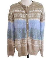 Classic Elements Button Down Cardigan Size M Fair Isle Snowflakes Pine trees