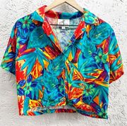 Vibrant vintage  tropical cropped button up size Large