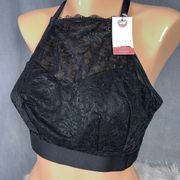 New NWT Cacique Bralette High Neck Plus Size 18/20 Lace Black Wire Free