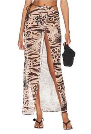 LOVEWAVE The Paradiso Maxi Skirt Cover Up Hip Tie Open Front Nude/Black Sz S