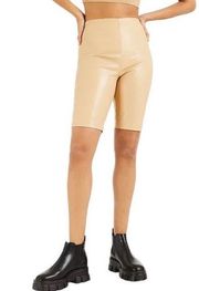 Culpos x Inc High Waisted Faux-Leather Biker Shorts in Cream