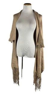 Mer Sea Tan Fringe OS Boxy Sleeves‎ Wrap Cottage Core Luxury Sweater