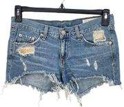 Rag & Bone SZ 26 Jean Shorts Distressed Low-Rise Winnie Wash Zip-Fly Pocket Blue