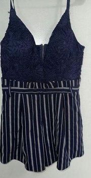 | Floral Top Navy Blue with white strips romper