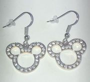 Disney Mickey Mouse Cutout CZ Rhinestones Silver Tone Boho Pierced Earrings