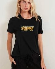 NEW STUSSY WOMEN BLACK VINTAGE LOGO TEE SZ SMALL