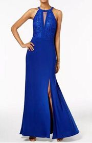 Morgan&Co Royal blue sequined halter maxi dress