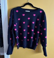 Nanette Lepore pink heart print puffy sleeve pullovers sweater size XL