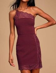 Free People Dress Sexy Lace Trim One Shoulder Bodycon Mini Dress, Size Large