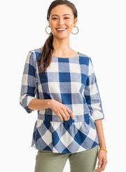 Southern Tide Jillian Navy Check Peplum Top