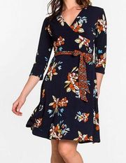 Blue Santa Barbara Floral Perfect Wrap Dress NO BELT Size M