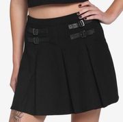 Double Buckle Pleated Black Mini Skirt Size Large