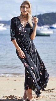 Jaase xs Indiana black floral button down boho maxi dress