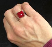 New Opaque Ruby Silver Ring Size 6 1/2