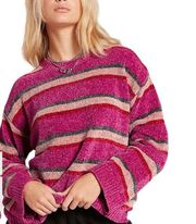 NWT VOLCOM Acai & Gray Stripe Bubble Tea Knit  Chenille Sweater XS