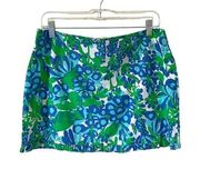 Lilly Pulitzer Floral Bee Mini Skirt Blue Green White Size 8