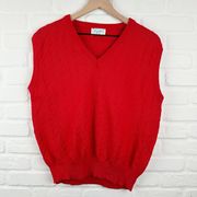 Benetton Sweater Vest Red Pullover Vintage 80s V-Neck Cotton Women's 48 US 12